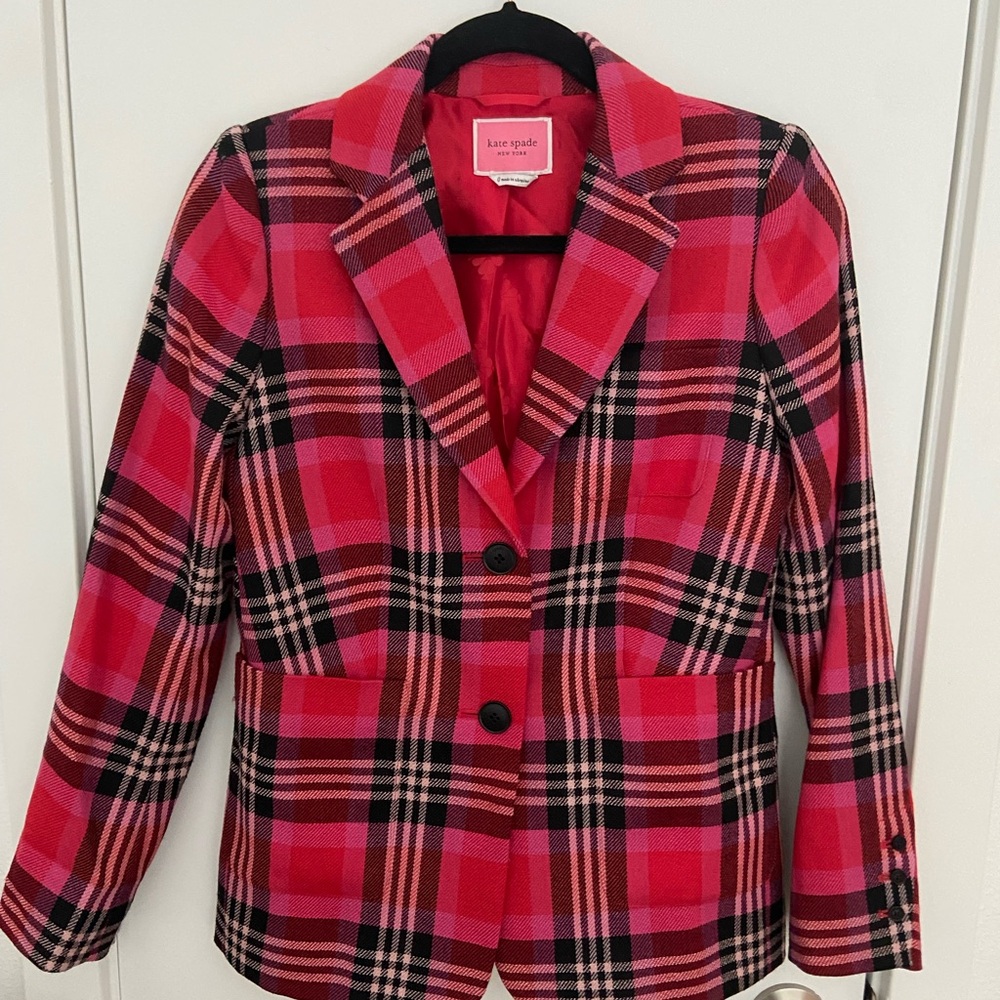 Kate Spade Women's Plaid Jacket - Red, Pink, and Black